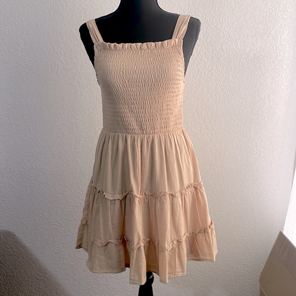 Beige /Tan flowy ruffled short dress
